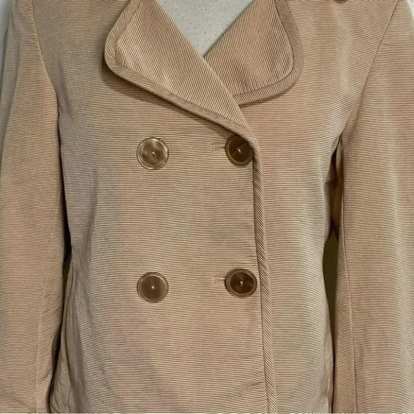 TALBOTS 14P blazer jacket tan textured double breasted cotton/silk blend Classy - Picture 5 of 7
